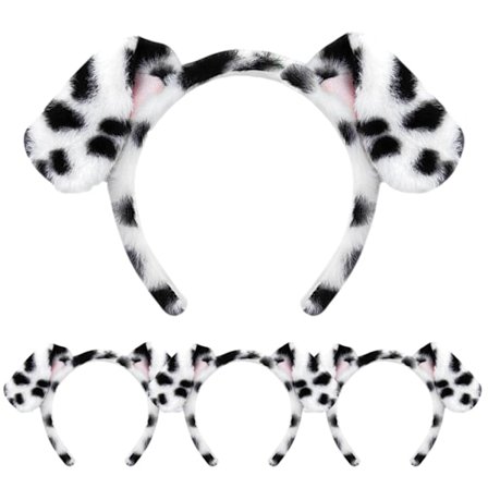 Dalmatiner hundeører pannebånd - 4-pakning valpeører pannebånd fluffy pannebånd voksne barn dalmatiner kostyme for sminke vaske ansikt
