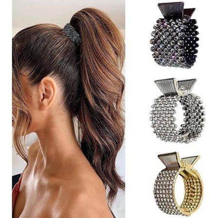 Små hårklemmer til kvinder, 3 stk. hårklemmer til høj hestehale, diamantglitrende hårtilbehør, krystalhårnåle, gave til kvinder og piger