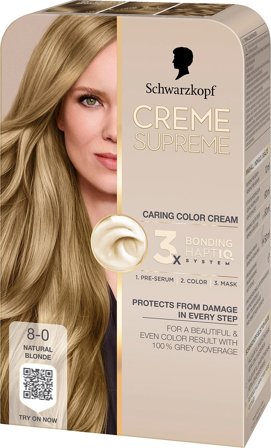 Schwarzkopf Creme Supreme Caring Color Creme 8-0 Natural blonde, Hår, Hårfarve, Permanent Hårfarve