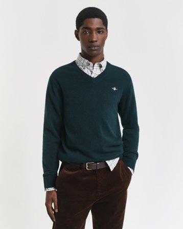 GANT Herren Superfine Lambswool V-Neck Pullover (XL) Grün