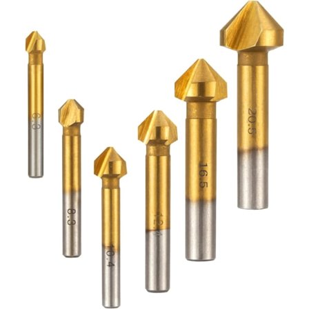 6 stk. HSS forsænkerfræser 90° affasning forsænker 6,3 mm 8,3 mm