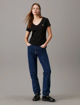 Calvin Klein Jeans Ck Embroidery Stretch V-Neck - Black - XS