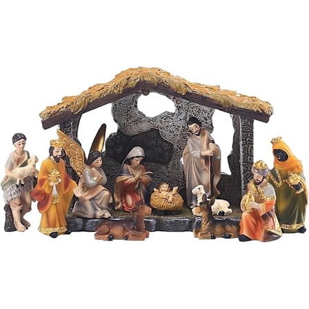 Julekrybbe med figurer, The Real Life Nativity, Julekrybbe til hjemmekontor, have, indendørs- og udendørsdekoration, Jesu fødselsæt-X47-