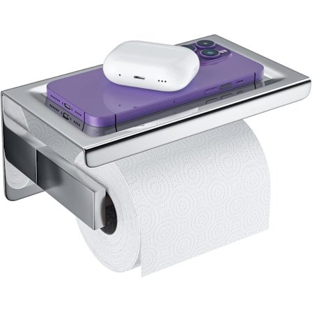 Toalettpapirholder med hylle, selvklebende - Krom