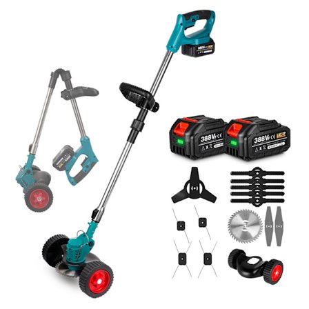 1500W 12000PRM Elektrisk Gräsklippare Sladdlös Grästrimmer Längdjusterbar Vikbar Trädgårdsredskap med 2 Batterier