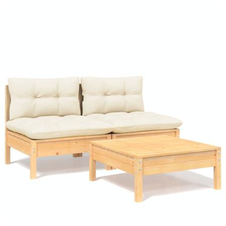Vidaxl Loungegrupp Med Gräddvita Dynor 3 Delar Massiv Furu Creme