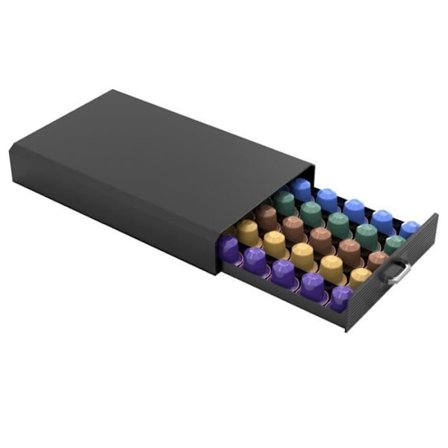 Intirilife Praktisk förvaringslåda för kaffekapslar i svart - Kompatibel med Nespresso-kapslar - Låda för kassan