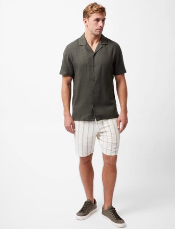 French Connection Ss Matty Weave Revere Shirt - Khaki green - S