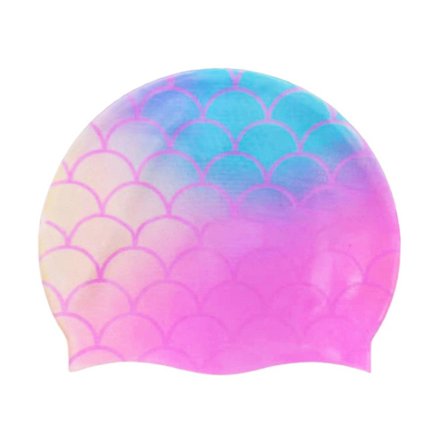 Svømmehetter for jenter med havfrue-motiv, slitesterk silikonbadehette for ørebeskyttelse for barn og ungdom i alderen 4-10 år, badehatter