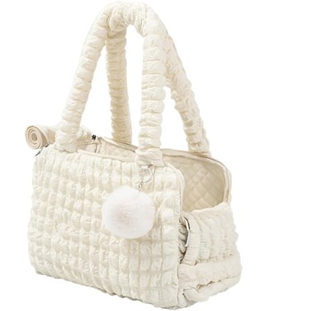 Udendørs Rejse Sling Bæretaske med Sikker Seleklips, Håndfri Mesh Top Taske til Kat og Lille Hund, Max 6,8 kg (Hvid