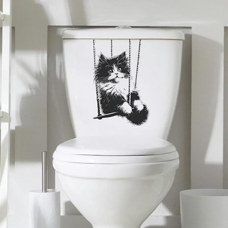 20*29CM 3 stk. Sort Kat Svingende Sjove Selvklæbende Toiletlåg Klistermærker PVC Vandtætte Toiletsæde Klistermærker kompatible Låg Vægklistermærker