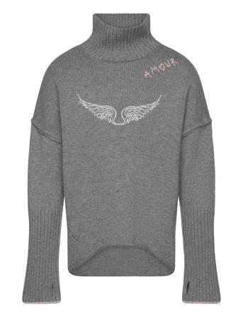 Polo Neck Sweater Or Jumper Tops Knitwear Pullovers Grey Zadig & Voltaire Kids