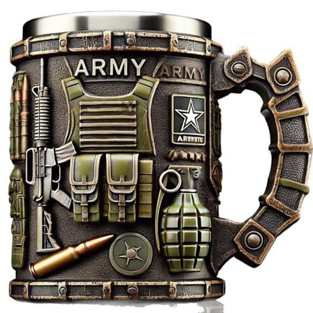 Keramisk kaffemugg med armétema - 3D militär utrustningsdesign - Unik taktisk mugg - 350 ml, 8,2x9,5 cm
