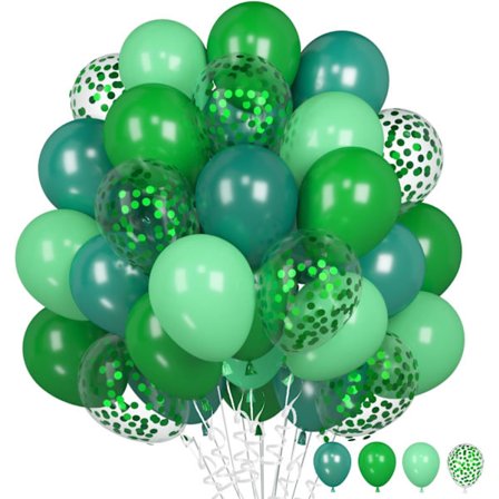 Mørkegrønne balloner, 60 lysegrønne heliumballoner, latexballoner med grøn konfetti til safari, jungle, dinosaur, fødselsdag, bryllup, babyshower,