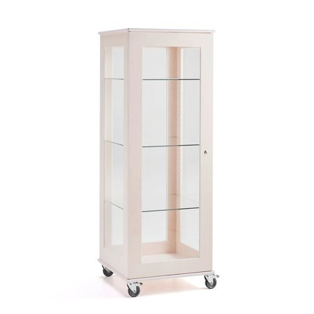 Mobile glass display cabinet EXPO, 3 shelves, 660x600x1600 mm, white frame