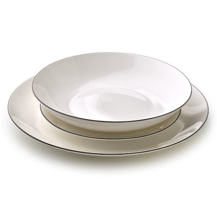 LEA SIMPLE 18-delars porslinsspis för 6 personer, vit med svart kant