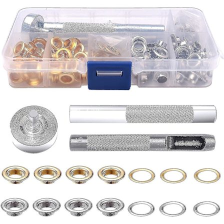 100 stk. øjesæt, 6 mm metal sy-øjer med 3 øjeværktøjer