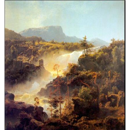 Tessefossen I Vaga I Middagsbelysning, 1848, Hans Gude Brun