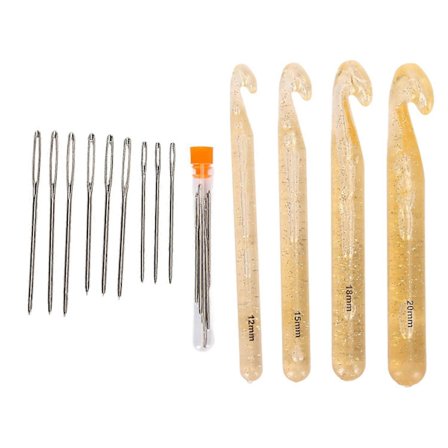 4 Storlekar Stor Virknål Set 12mm till 20mm Ergonomiskt Handtag Stora Virknålar för Filtar Hattar Mattor[HK]