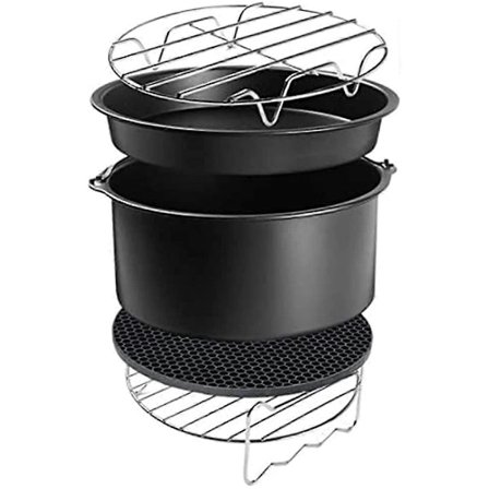 Tilbehørsett til luftfrityrkoker med kakeform, pizzabakeplate, bakegrillrist, isolasjonsputer for luftfrityrkoking 6 tommer 5 deler luftfrityrkoker