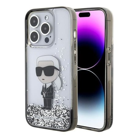 Karl Lagerfeld Liquid Glitter Ikonik-etui for iPhone 15 Pro - gjennomsiktig