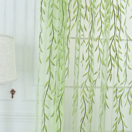 Blomstergardiner Rullegardiner Voile Rumgardin Gennemsigtigt Panel Tørklæde Grøn