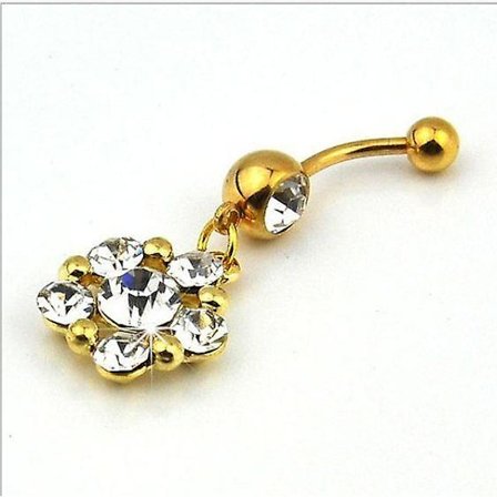 Gyllene kristallblomma navelring sexiga tjejer kroppssmycken navelpiercing