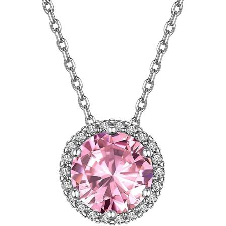 925 Sterling Sølv 12 Måneders Halo Rund Fødselsstein Halskæde Til Kvinder 40+5cm Gave