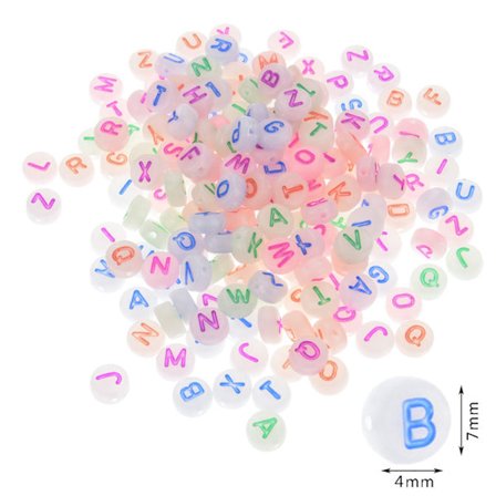 1000st självlysande akryl alfabet Bokstavspärlor 7mm Glow in The Multicolor