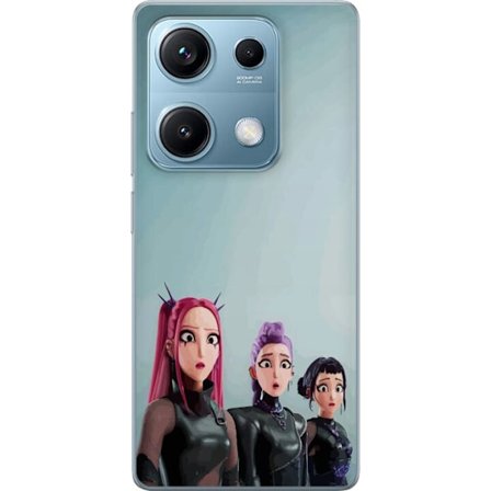 Kompatibelt Mobildeksel til Xiaomi Xiaomi Redmi Note 14S Tre animerte kvinner med fargerikt hår i futuristisk stil og overraskede uttrykk