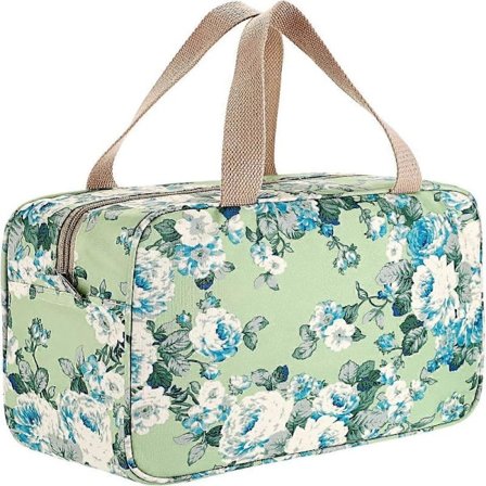 Stor Vandtæt Toilettaske til Kvinder, Vasketaske, Makeup Taske, Kosmetiktaske, Svømmetaske, Gymtaske (Grøn Blomst)