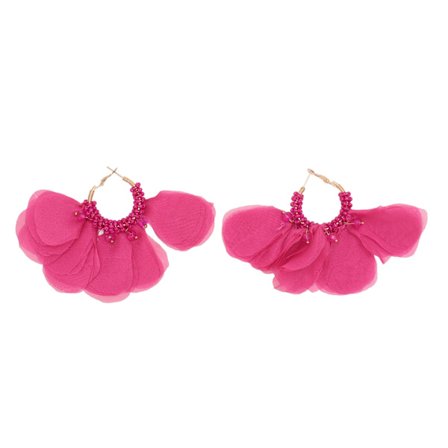 Store Større Stof Blomster Dangle Øreringe Intrikate Perle Håndlavede Stof Kronblad Hoop Øreringe til Kvinder Piger Ferie Bryllup Rose Rød