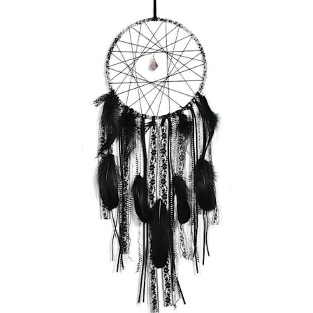 Naturlig ametist drömfångare hänge svart spets tofs shop drömfångare vindspel för sovrum, tält, vardagsrum, sovsal, balkong, fest, bröllop