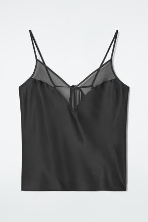 COS Women's Sheer Panel Silk Cami Top in Black
