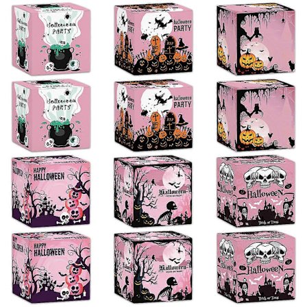 12 stk Halloween Godteribokser Trick or Treat Gavebokser Morsomme Festgaver Bokser Godteribokser Cookies Goodie Bags 3D Halloween Hus Papp (FMY)