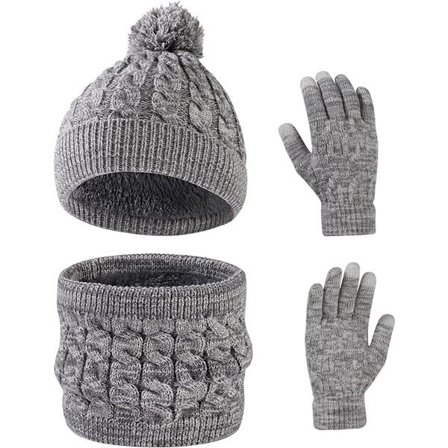 Barnesett med lue, skjerf og hansker - 3-i-1 tykk, myk og varm lue - Rosa