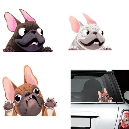 Tredelt sæt sjove bulldog-klistermærker til biler Fransk Bulldog Bil