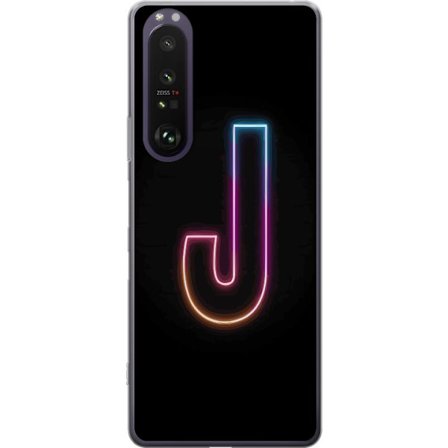 Kompatibelt Mobildeksel til Sony Sony Xperia 1 III Minimalistisk neonbokstav J i fargeskiftende lys mot svart bakgrunn