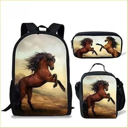 Studentsekk Anime Søt Hest Skolesekk Ryggsekk Skulderveske Messenger Bag Pennal Tre Deler Sett Gave