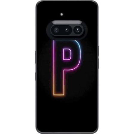 Kompatibel Mobilcover til Nothing Nothing Phone (3a) Minimalistisk neonbogstav P i farvegradient og lyseffekt mod sort baggrund i digital neonstil