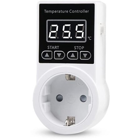 1 Termostat Stikkontakt med Sensor, Digital Temperaturstyring Stikkontakt, Vandafvisende Temperaturskifter, EU Stik