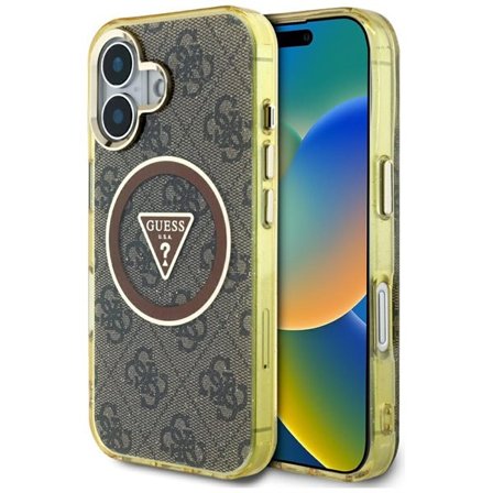 Guess IML Metal Glitter 4G Circle Triangle MagSafe Case for iPhone 16 - ruskea