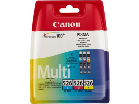 CANON Bläckpatron, PIXMA CLI-526, 4541B009, ChromaLife100+, cyan, magenta, gul, multiförpackning - Lyreco - Toner och bläck - Bläckpatroner - 