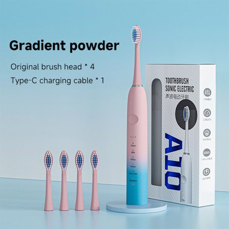 Vandtæt Bærbar Sonisk Elektrisk Tandbørste med 4 Børstehoveder og 18 Indstillinger (Gradvis Pink)