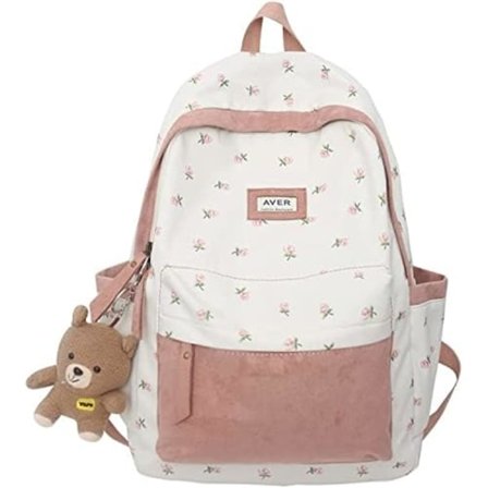 Søt Preppy Bag Blomstertrykt Kawaii Ryggsekk Estetisk Ryggsekk Laptop Dagsekk