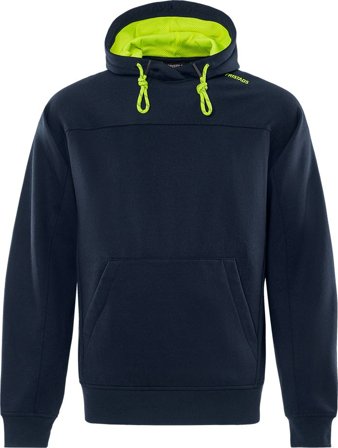 Fristads Herr Sweatshirt med huva 7551 GSM, Mörk marinblå/Neongul