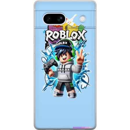 Kompatibelt Mobilskal till Google Google Pixel 7a Färgstark Roblox-karaktär med handkontroll och energifylld splash art design, perfekt för barnrum