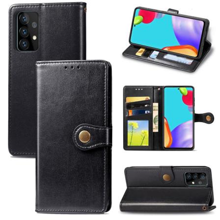 Samsung Galaxy A52 / A52s - Solid Läder Fodral - Svart Black Svart