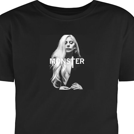 T-Shirt Lady Gaga Monster svart-hvitt portrett Gaga MONSTER tekst svart-hvitt ikonisk design