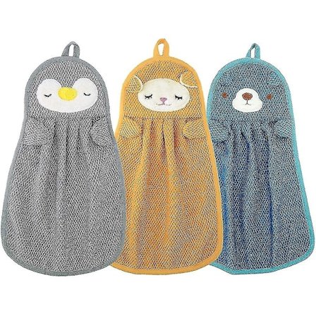 Lasten käsipyyhkeet, käsipyyhkeet ripustuslenkillä, eläinpainatus, imukykyiset, nopeasti kuivuva